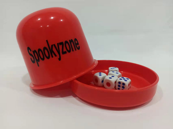 Spookyzone dice cup with lid, including 5 matching pearl dice